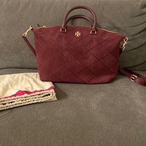 TORY BURCH Stitched Suede Satchel with Dustbag